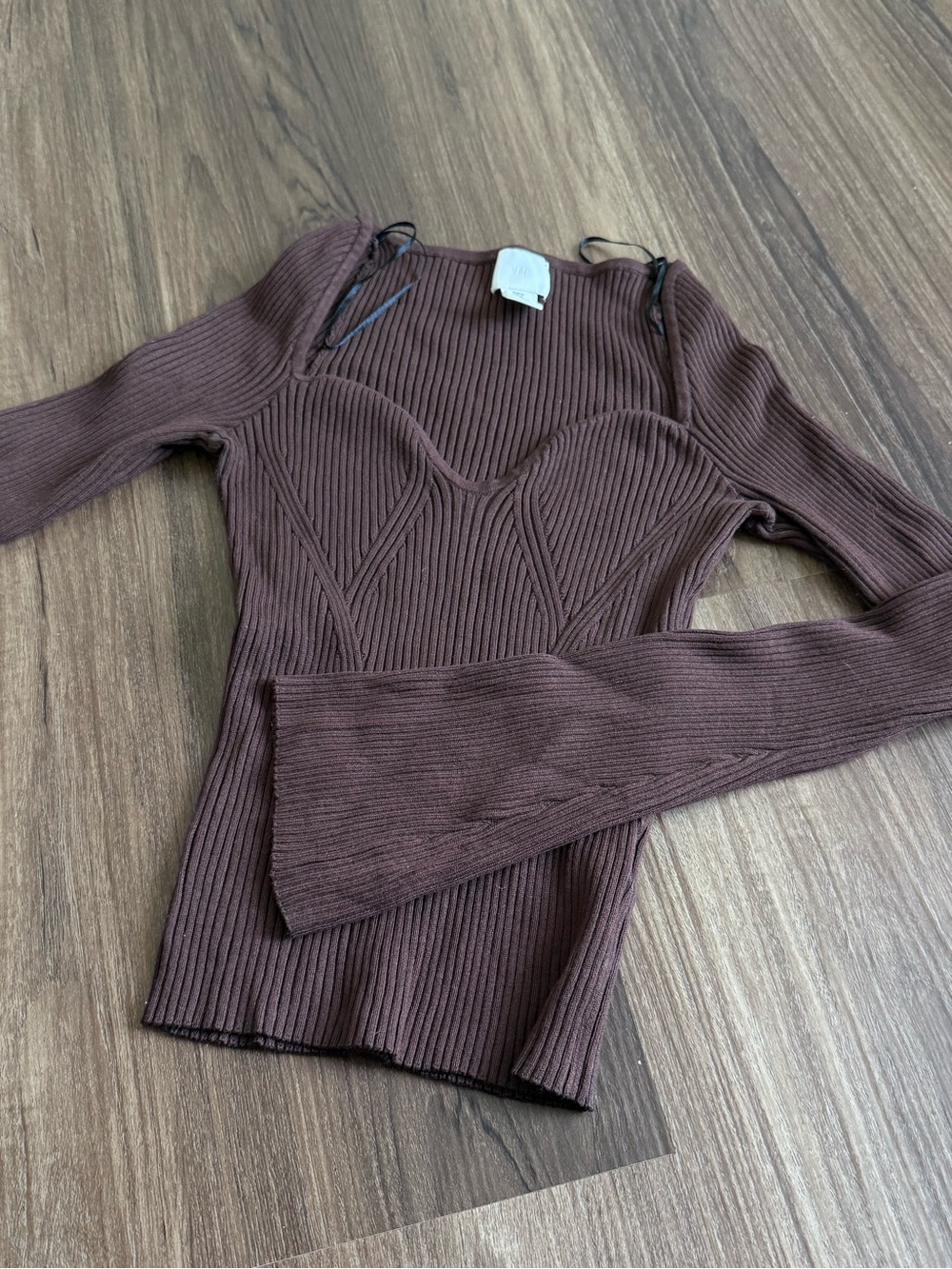 H&M Ribbed Long Sleeve Brown Knit Top